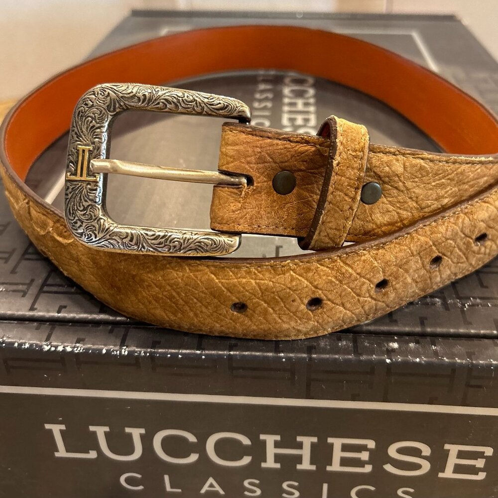 New Lucchese Classic Genuine Hippo Men's Belt Size 34, 1.5 inch wide